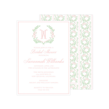 PINK & GREEN FLORAL WREATH | BRIDAL SHOWER INVITATIONS