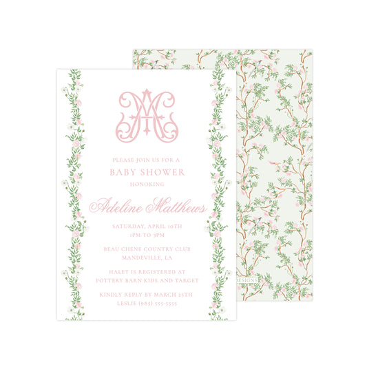 CHINOISERIE GARLAND - GREEN BACK | BABY SHOWER INVITATION