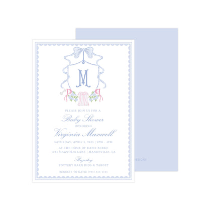BLUE AND PINK HEIRLOOM CREST | BABY SHOWER INVITATION