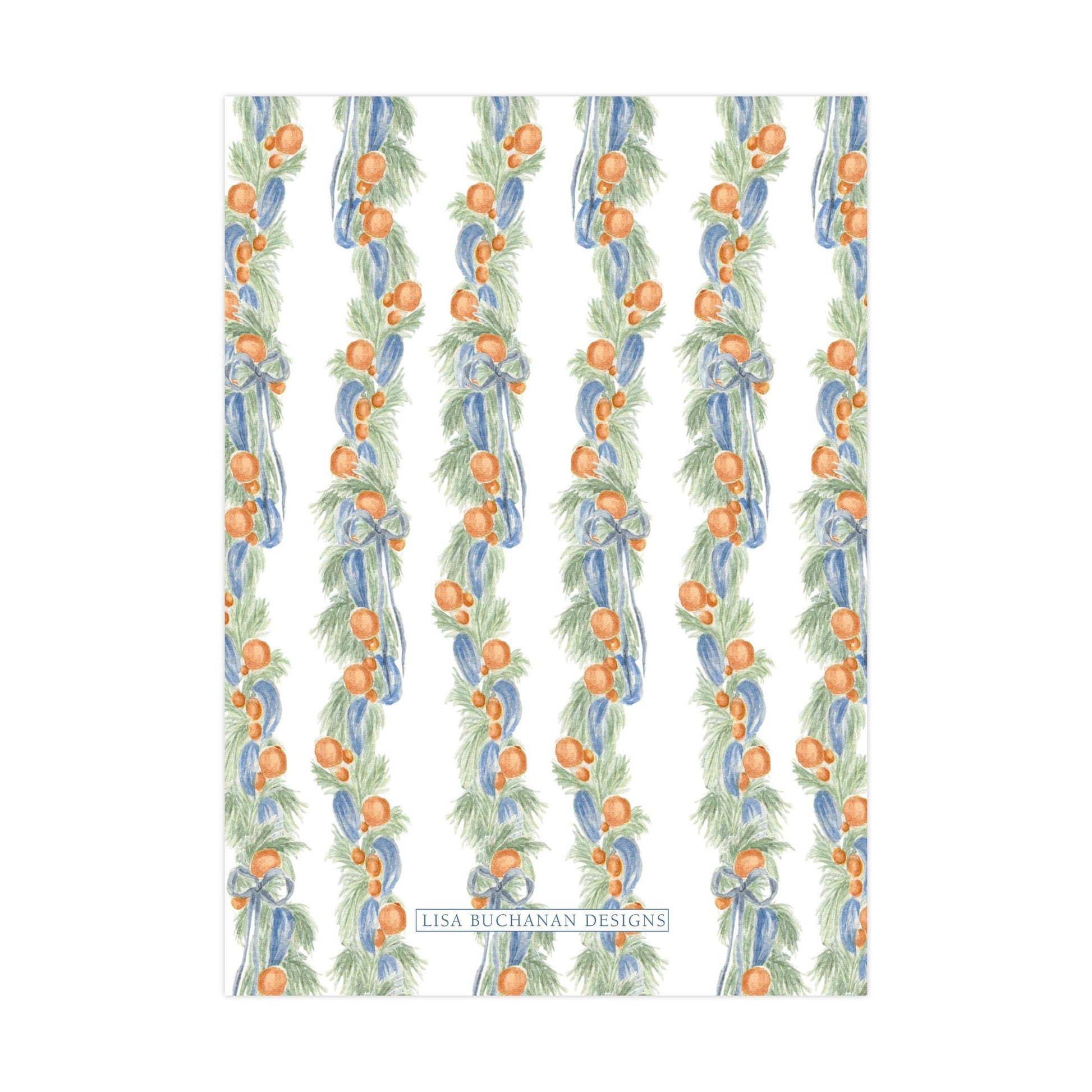 a repeating pattern of orange and green pine branches and pine needles arranged in a vertical line.