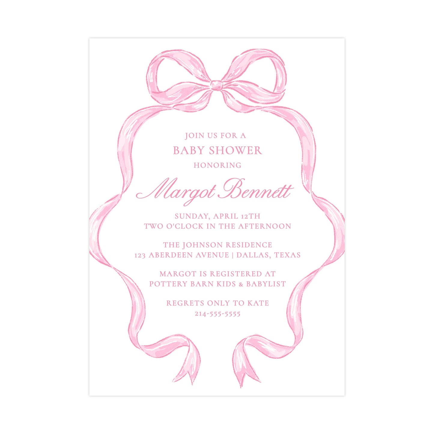 BIG PINK BOW FRAME | BABY SHOWER INVITATION