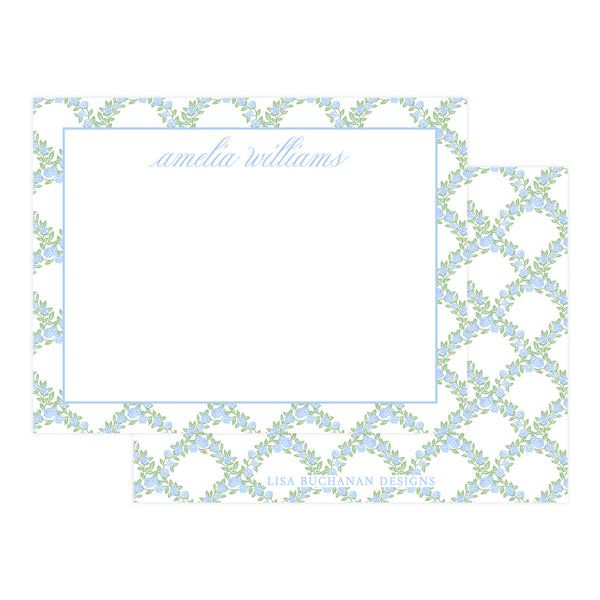 BLUE FLORAL TRELLIS | NOTE CARDS