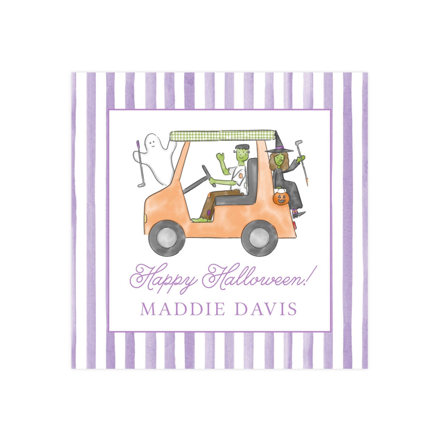 HALLOWEEN ORANGE & PURPLE GOLF CART | GIFT TAGS & STICKERS