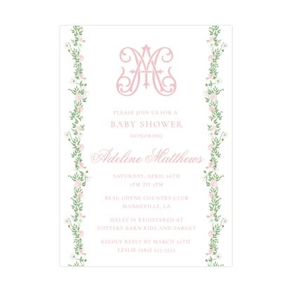 CHINOISERIE VINES (PINK BACK) | BABY SHOWER INVITATION