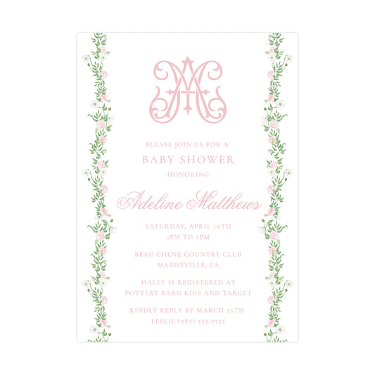 CHINOISERIE GARLAND - WHITE BACK | BABY SHOWER INVITATION