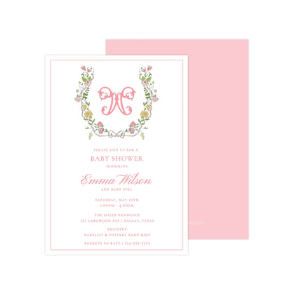ROMANTIC FLORALS CREST | BABY SHOWER INVITATION