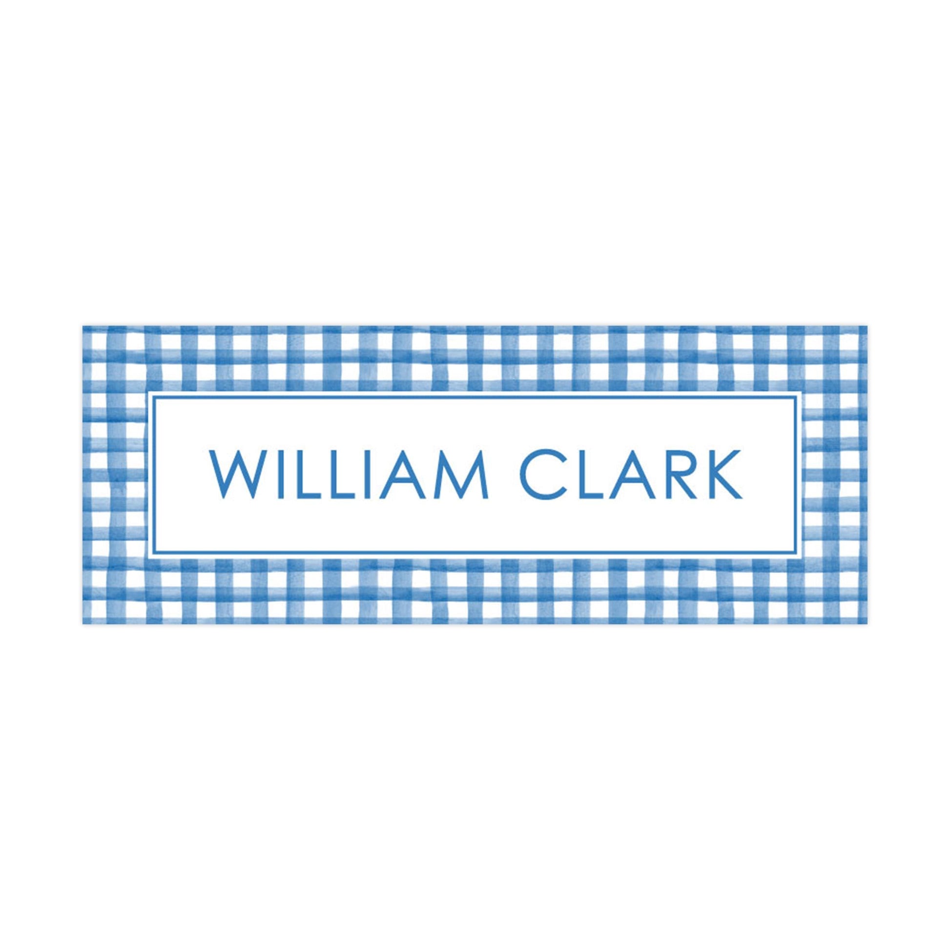 a blue and white checkered pattern with the name &quot;William Clark&quot; written in a blue font within a blue frame.