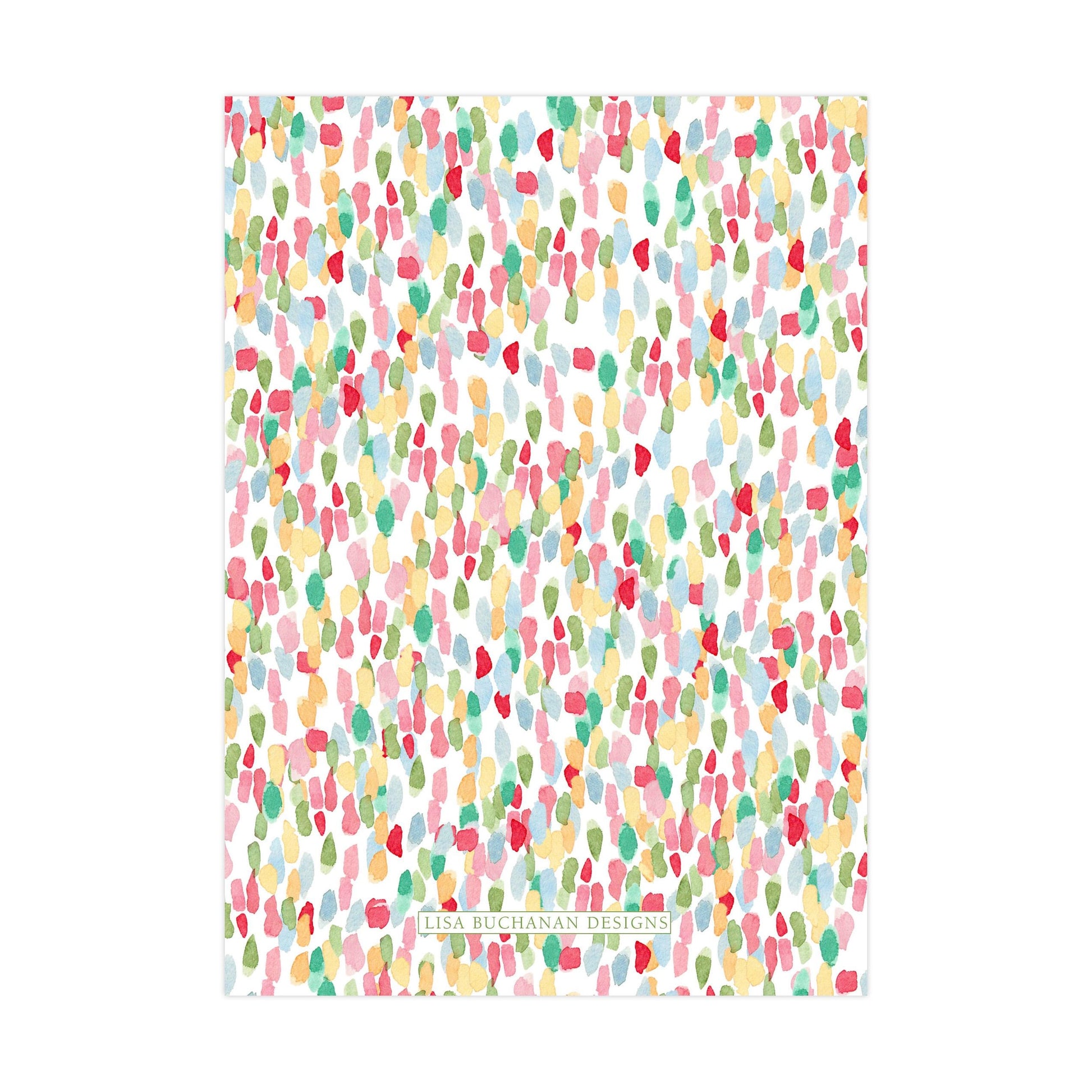 The image is a vibrant and colorful abstract pattern composed of various shades of green, pink, yellow, and red dots, creating a lively and dynamic visual effect.