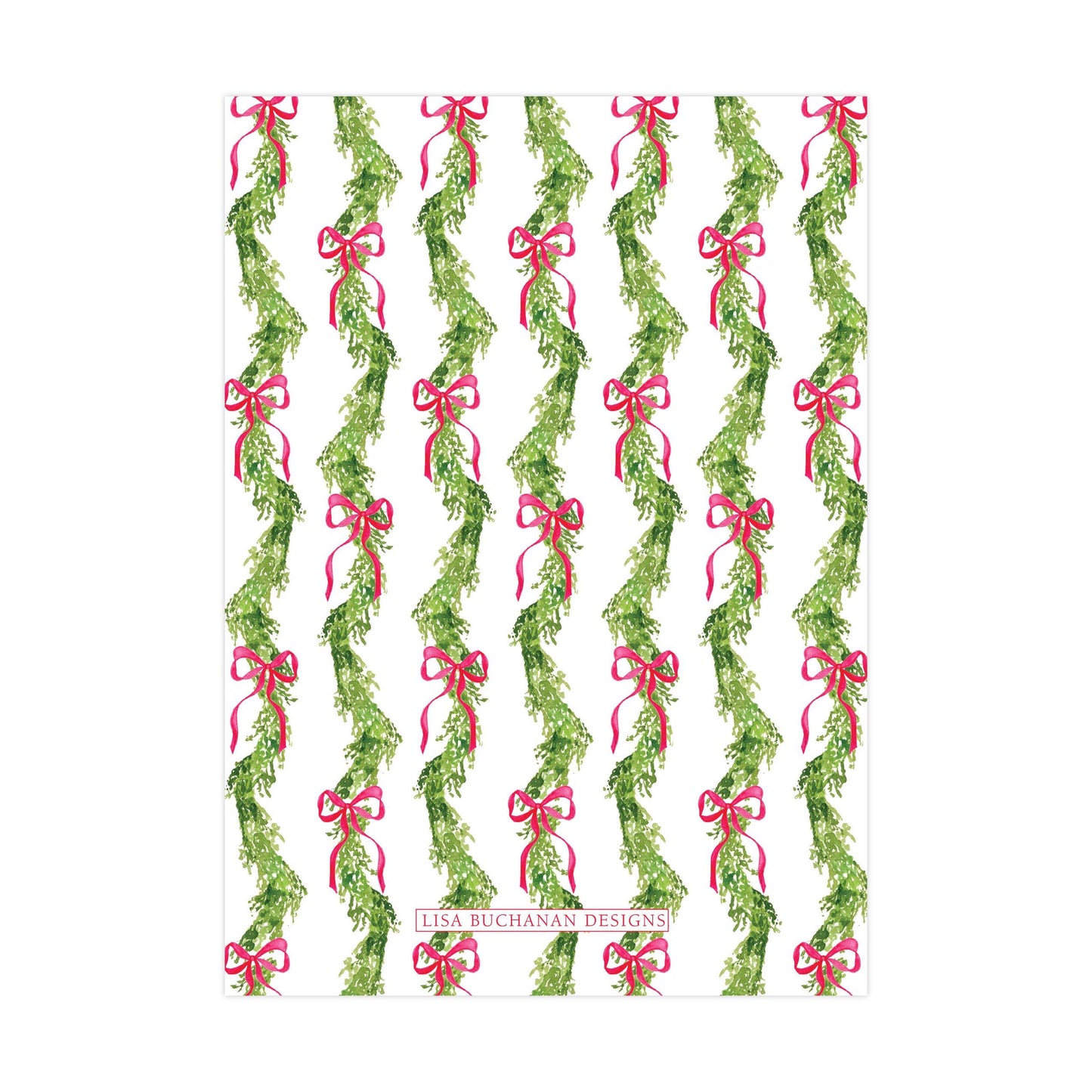 a repeating pattern of green Christmas wreaths adorned with red bows, creating a festive and holiday-themed design.
