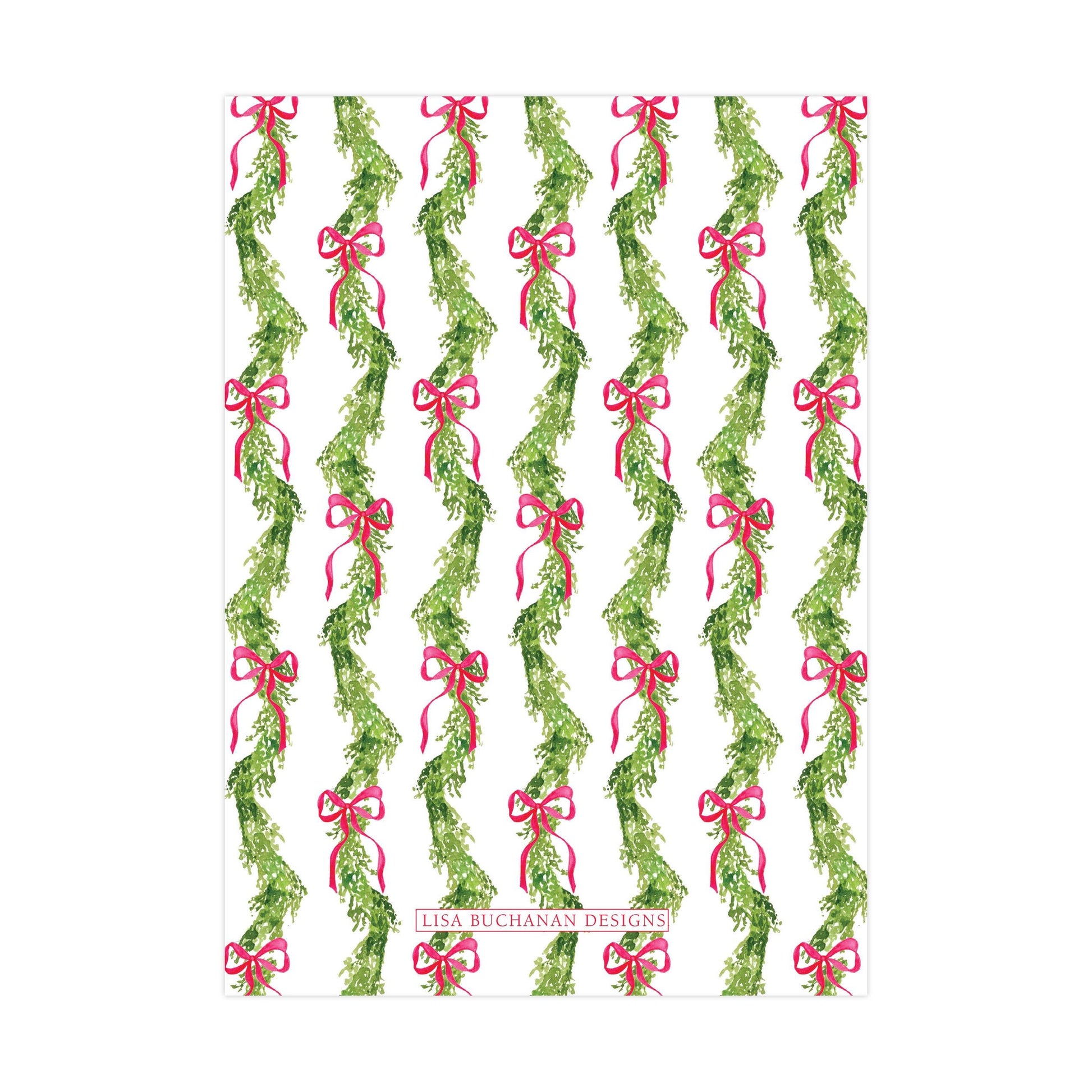 a repeating pattern of green Christmas wreaths adorned with red bows, creating a festive and holiday-themed design.