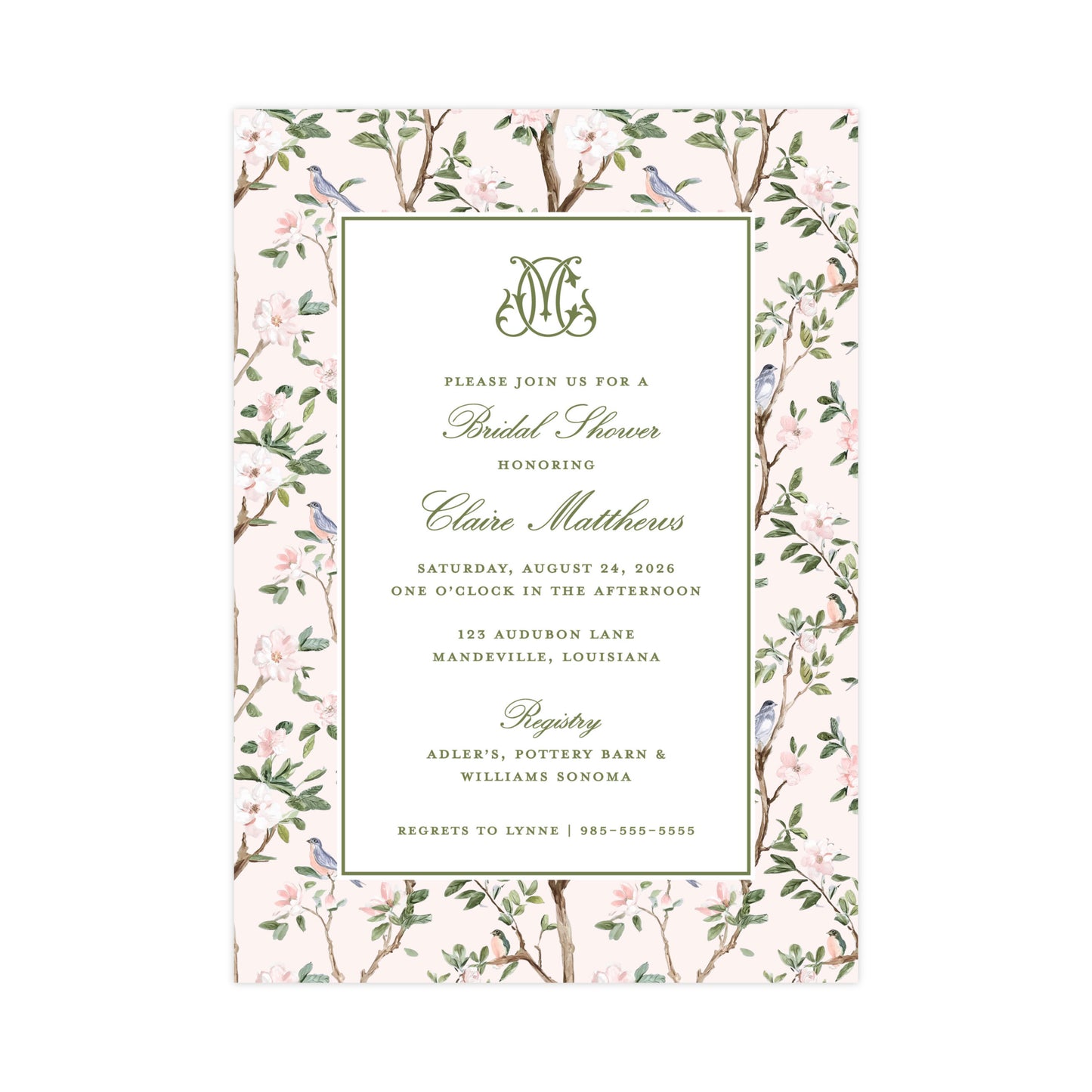 CHINOISERIE BIRDS (PINK) | BRIDAL SHOWER INVITATIONS
