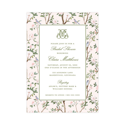 CHINOISERIE BIRDS (PINK) | BRIDAL SHOWER INVITATIONS
