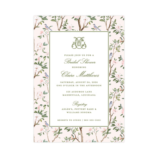 CHINOISERIE BIRDS (PINK) | BRIDAL SHOWER INVITATIONS