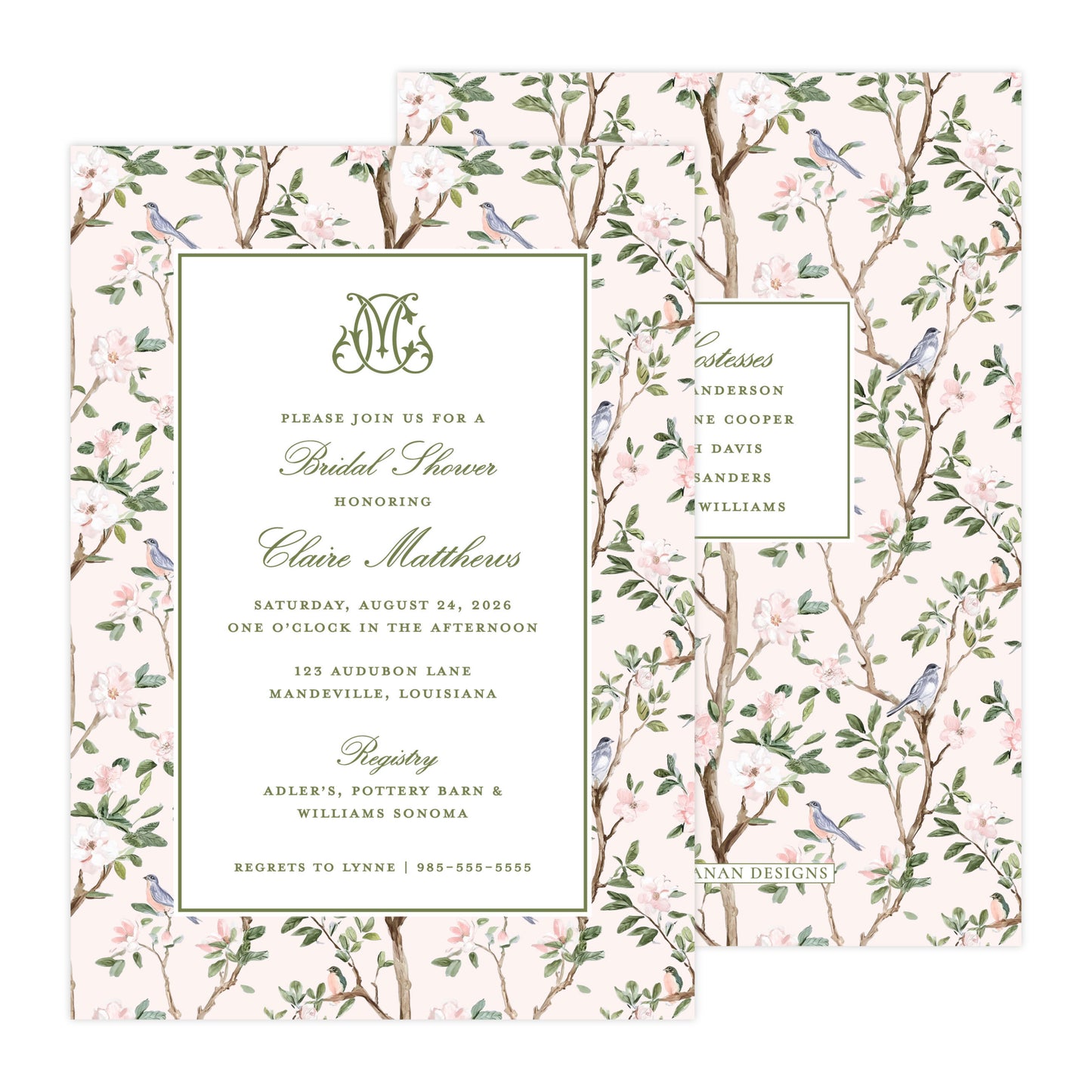 CHINOISERIE BIRDS (PINK) | BRIDAL SHOWER INVITATIONS
