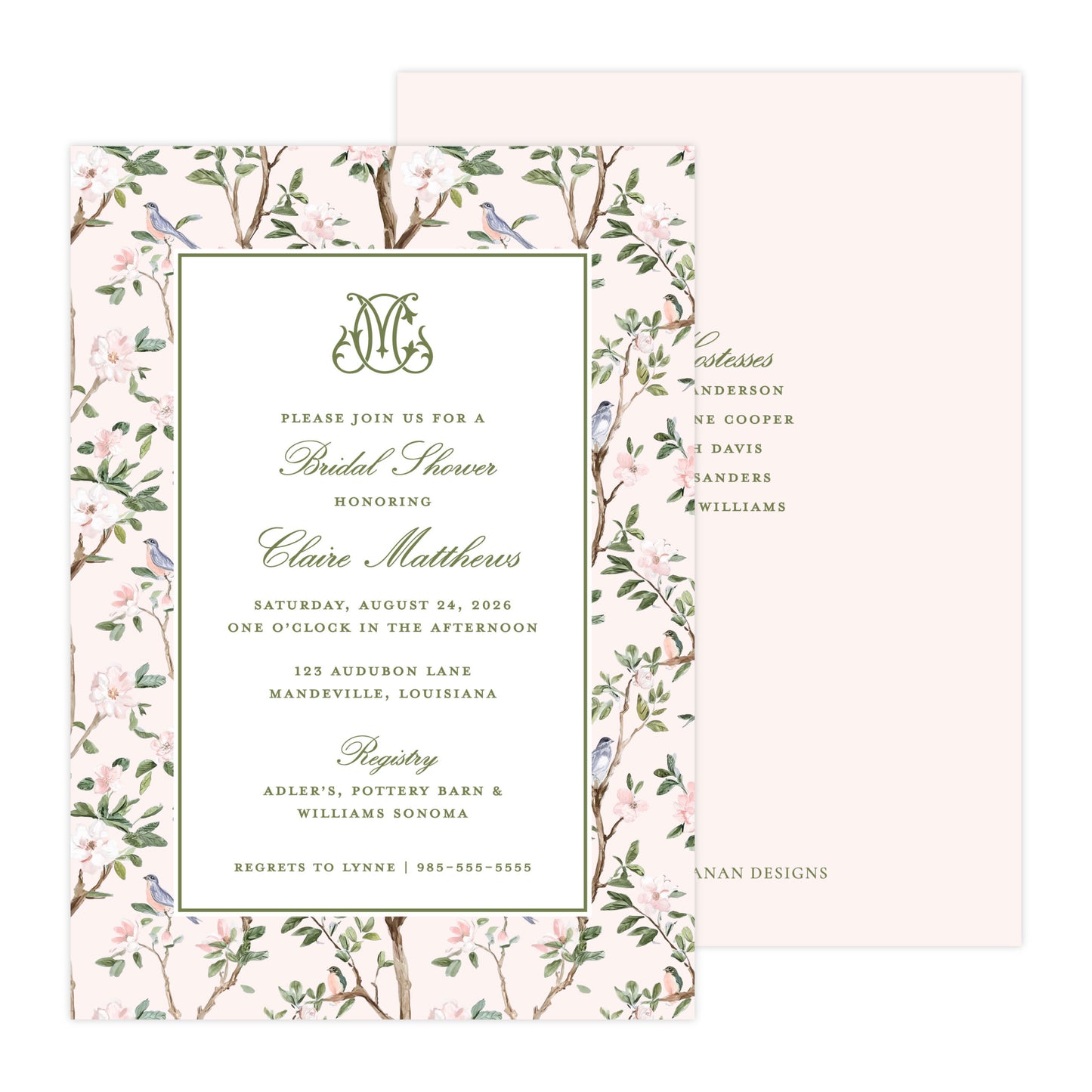 CHINOISERIE BIRDS (PINK) | BRIDAL SHOWER INVITATIONS