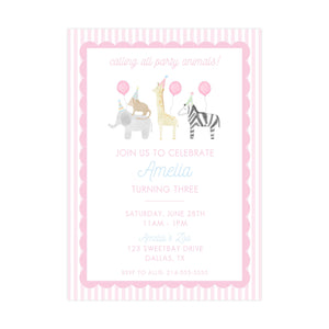 PINK STRIPES PARTY ANIMALS | INVITATIONS