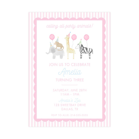 PINK STRIPES PARTY ANIMALS | INVITATIONS