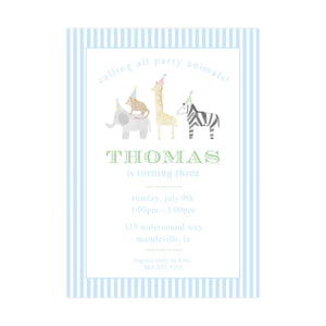 BLUE STRIPES PARTY ANIMALS | INVITATIONS