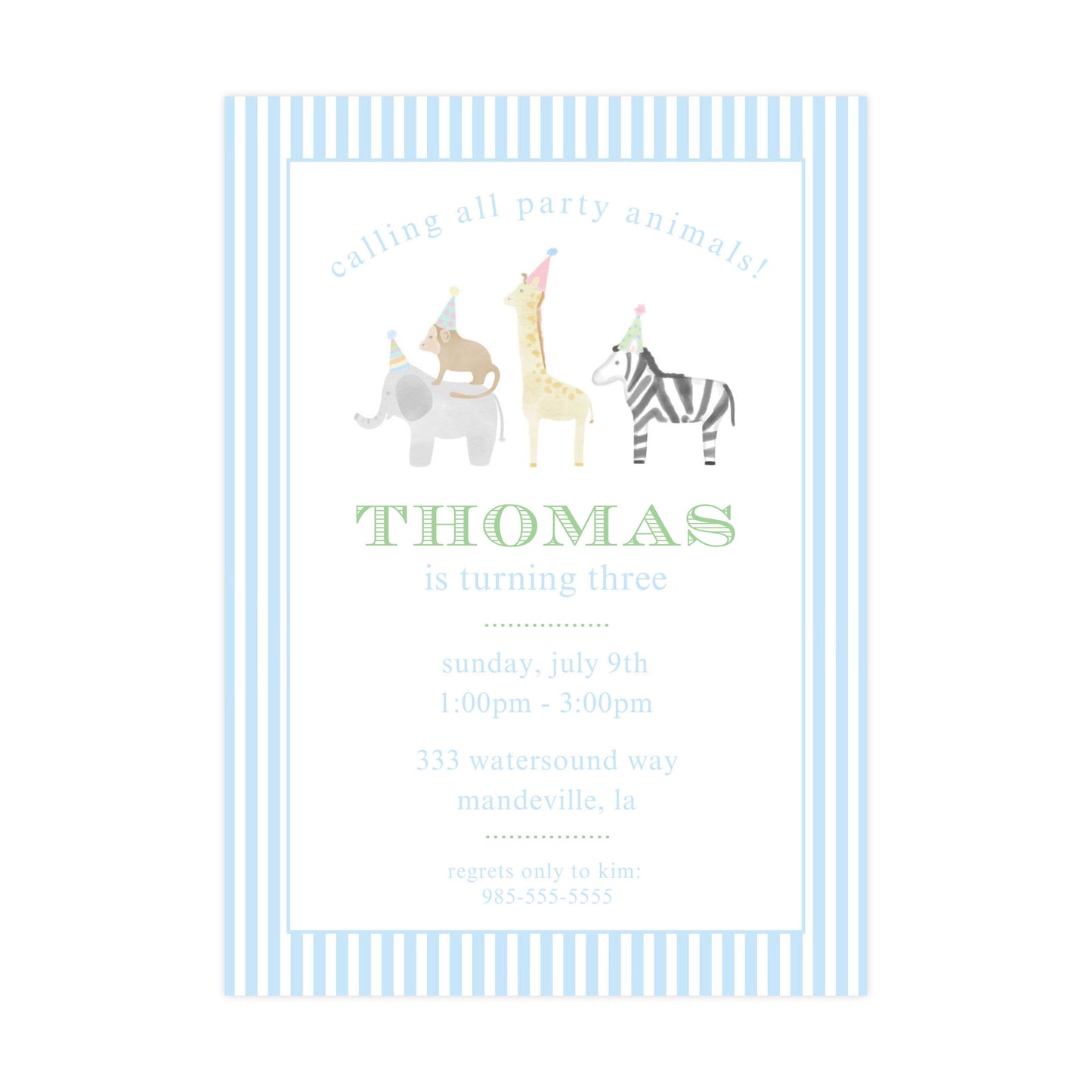 BLUE PARTY ANIMALS | INVITATION