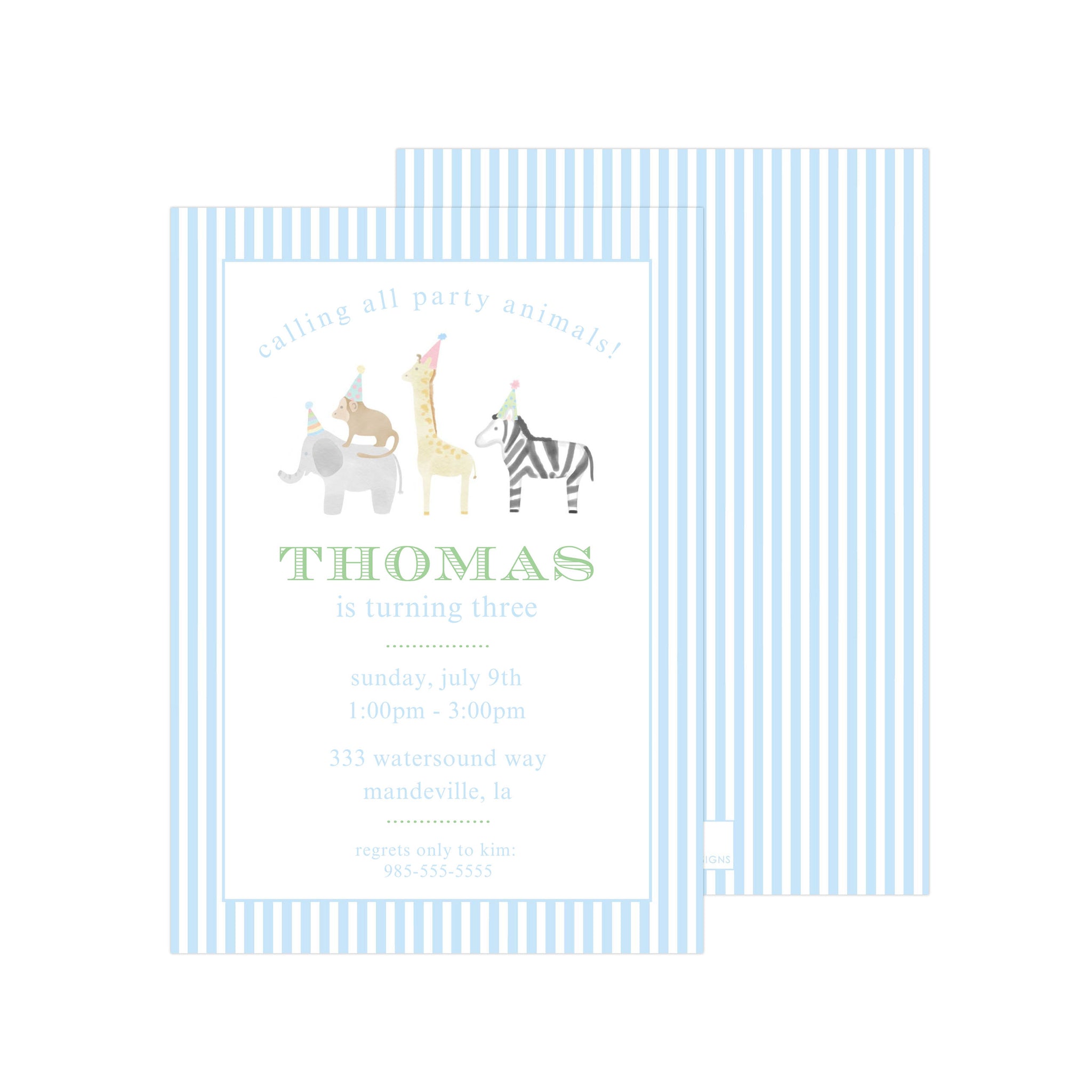 BLUE PARTY ANIMALS | INVITATION