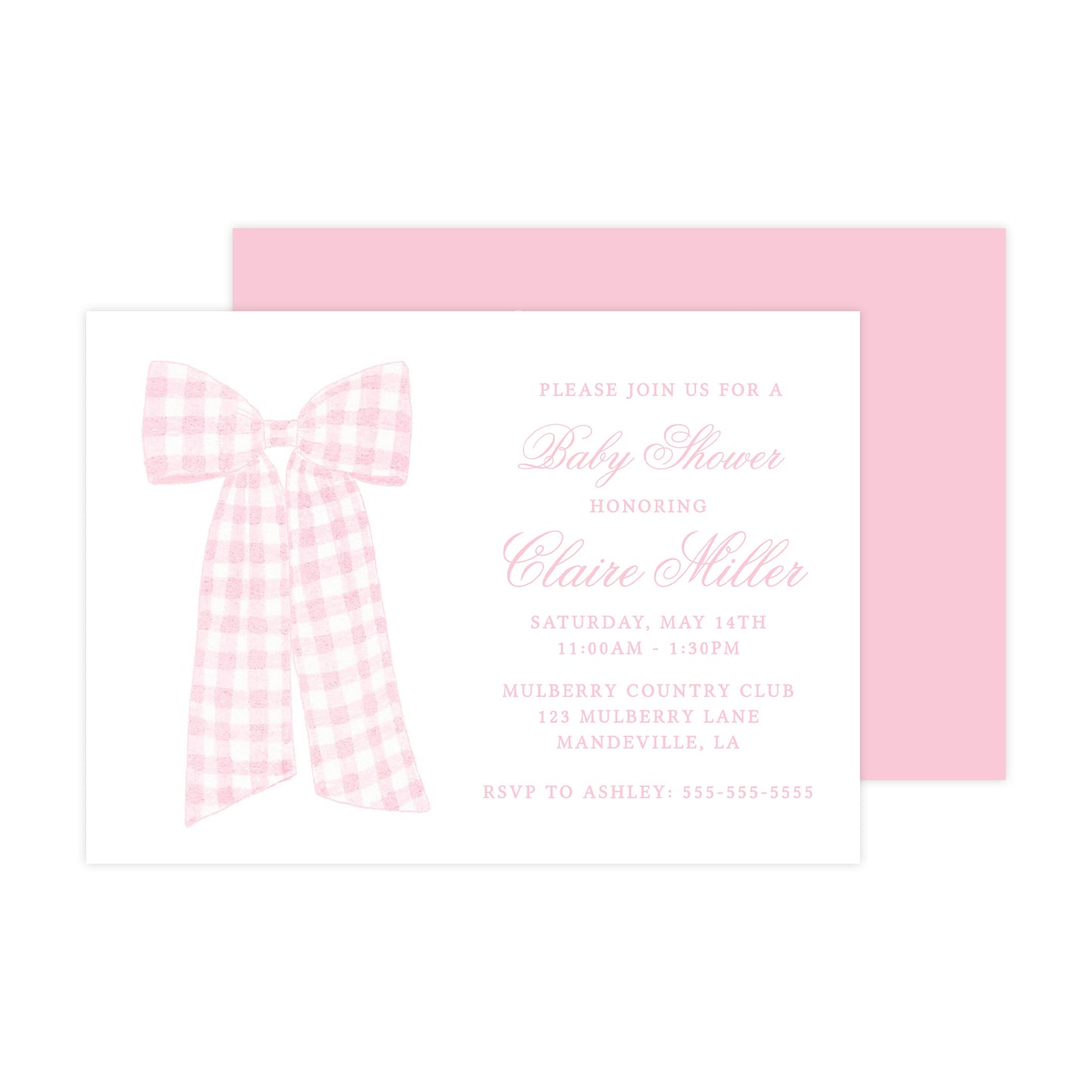 PINK GINGHAM BOW | BABY SHOWER INVITATION