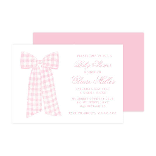 PINK GINGHAM BOW | BABY SHOWER INVITATION