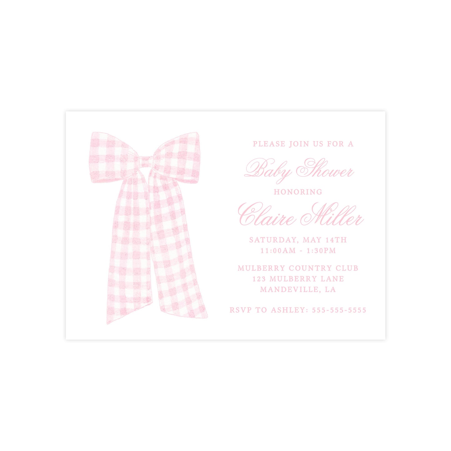 PINK GINGHAM BOW | BABY SHOWER INVITATION