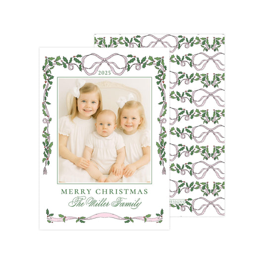 A family portrait of three young girls, likely sisters, with a festive Christmas theme. The image is framed with a decorative border and the text "Merry Christmas The Millers Family" is displayed.