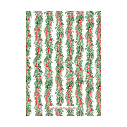 a repeating pattern of green leaves and red peppers, creating a festive and vibrant design.