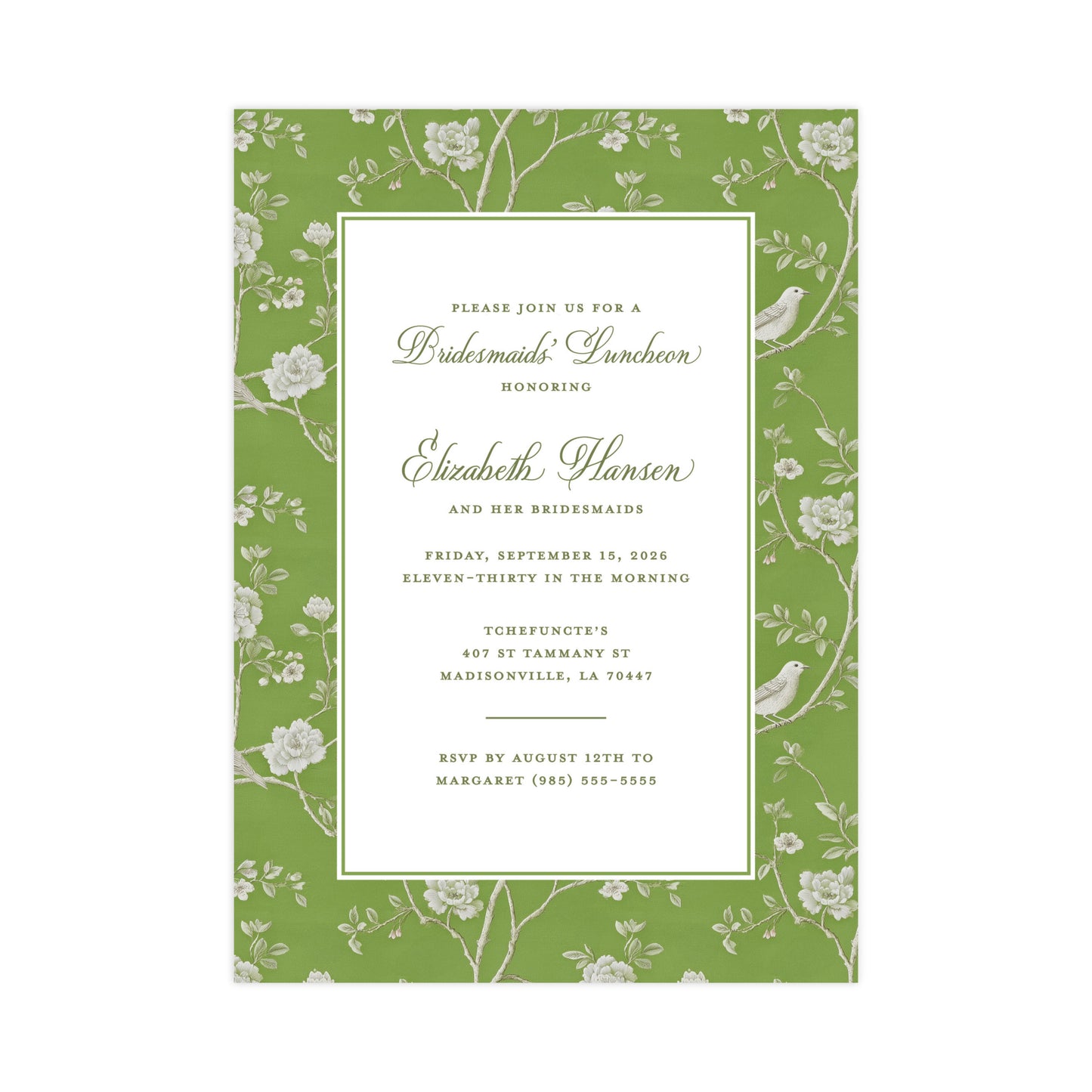 CHINOISERIE BIRDS II (GREEN) | BRIDAL SHOWER INVITATIONS