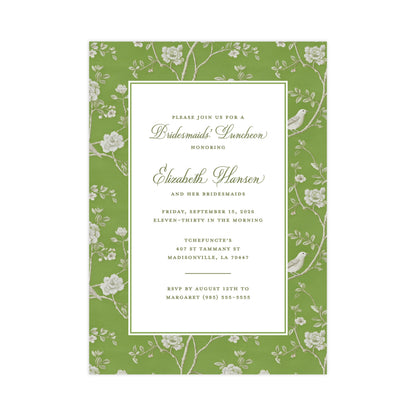 CHINOISERIE BIRDS II (GREEN) | BRIDAL SHOWER INVITATIONS