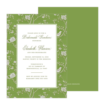 CHINOISERIE BIRDS II (GREEN) | BRIDAL SHOWER INVITATIONS