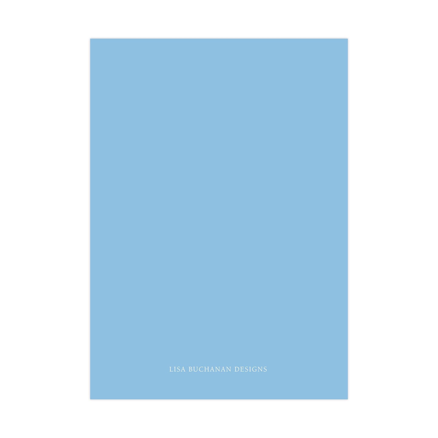 A simple, solid blue square with the text &quot;LISA BUCANAN DESIGNS&quot; written in white at the bottom.