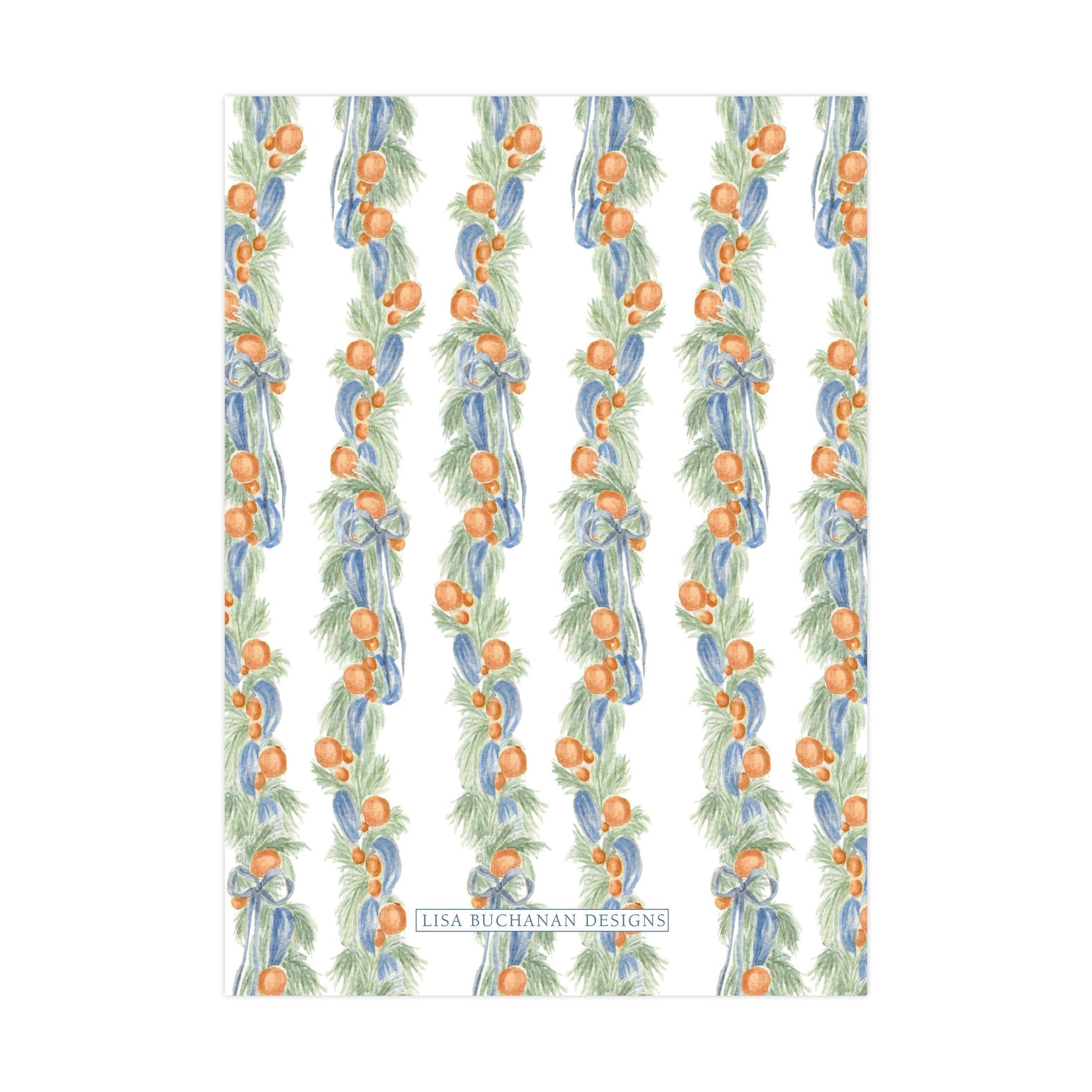 a repeating pattern of orange and green pine branches and pine needles arranged in a vertical line.