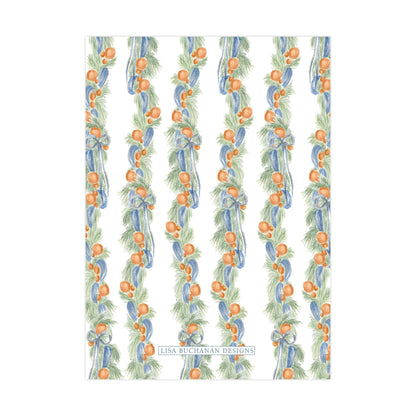 a repeating pattern of orange and green pine branches and pine needles arranged in a vertical line.