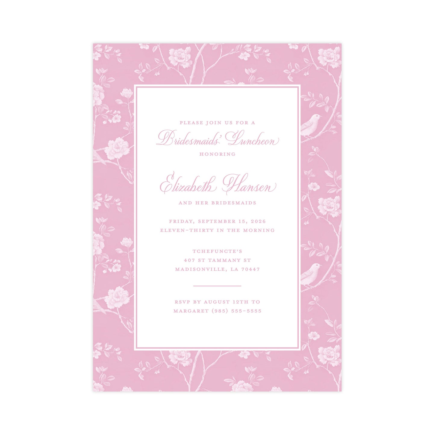CHINOISERIE BIRDS II (PINK) | BRIDAL SHOWER INVITATIONS