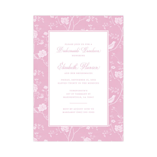 CHINOISERIE BIRDS II (PINK) | BRIDAL SHOWER INVITATIONS