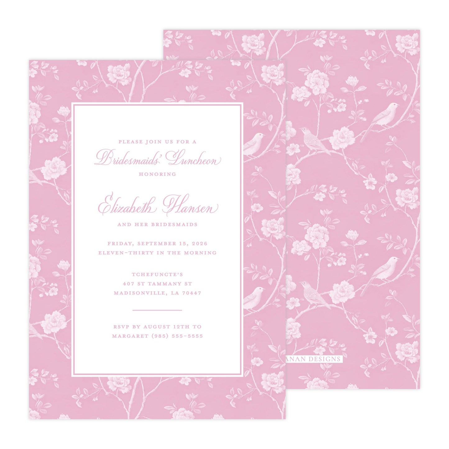 CHINOISERIE BIRDS II (PINK) | BRIDAL SHOWER INVITATIONS