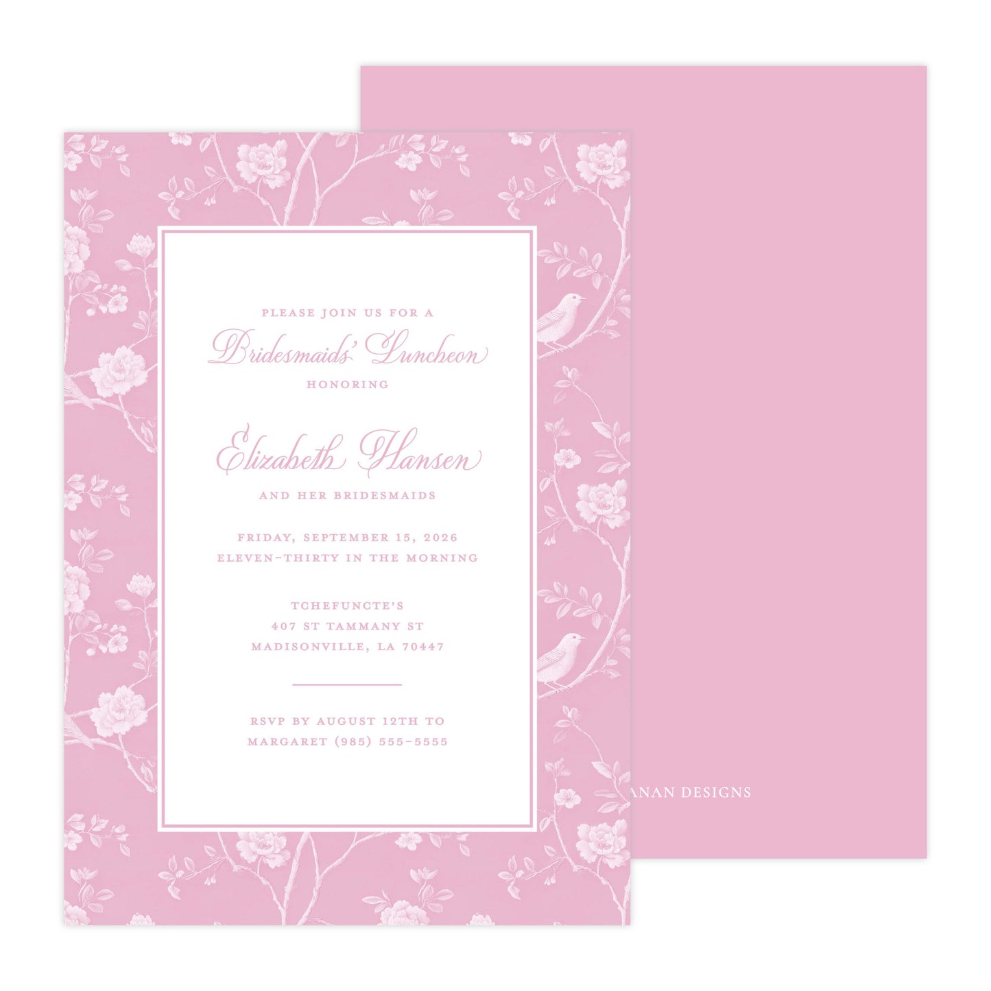 CHINOISERIE BIRDS II (PINK) | BRIDAL SHOWER INVITATIONS