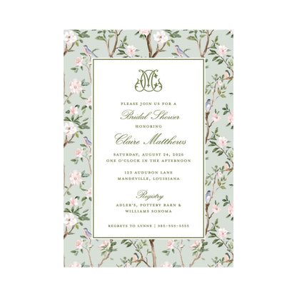 CHINOISERIE BIRDS (GREEN) | BRIDAL SHOWER INVITATIONS