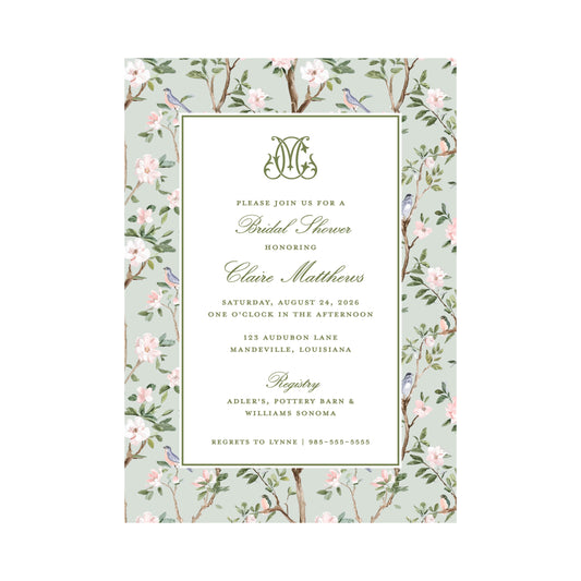 CHINOISERIE BIRDS (GREEN) | BRIDAL SHOWER INVITATIONS