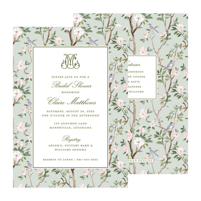 CHINOISERIE BIRDS (GREEN) | BRIDAL SHOWER INVITATIONS