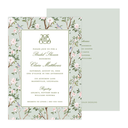 CHINOISERIE BIRDS (GREEN) | BRIDAL SHOWER INVITATIONS