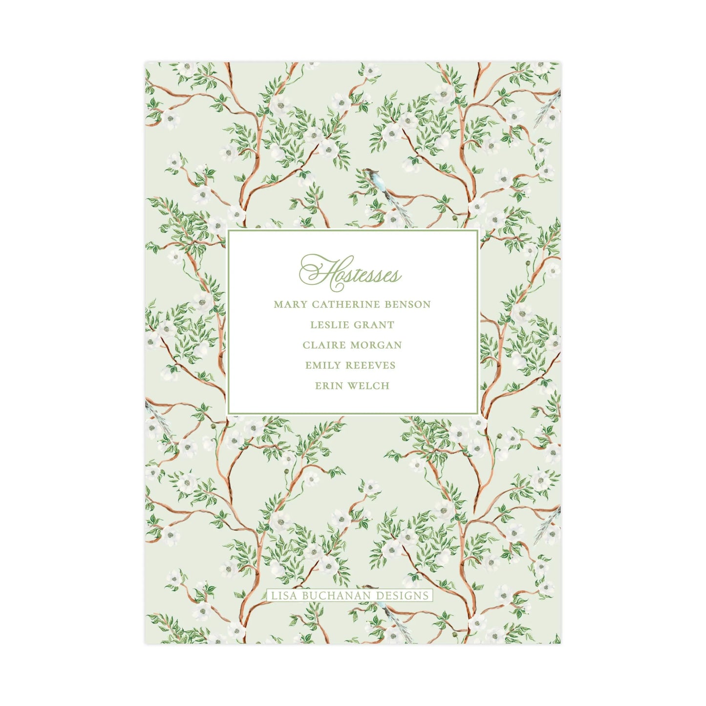 GREEN CHINOISERIE WITH ALL WHITE FLOWERS | BABY SHOWER INVITATION