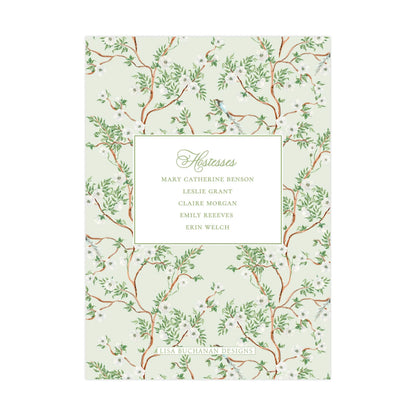 GREEN CHINOISERIE WITH ALL WHITE FLOWERS | BABY SHOWER INVITATION